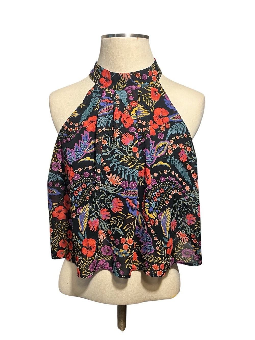 Forever 21 Black Halter Camisole with Multicolor Floral Print